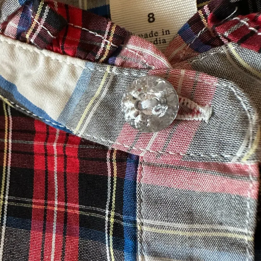 J. Crew Crewcuts Factory Girls' Plaid Top with jeweled buttons 8